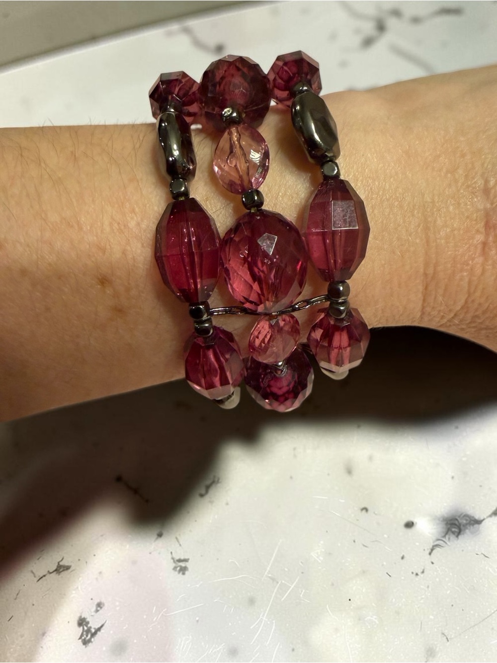 Raspberry Faceted Bead Stretch Bracelet - Picture 2 of 2